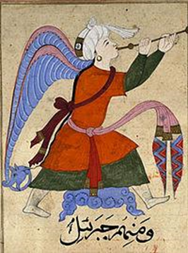 Another fresco of an angel, blowing a trumpet