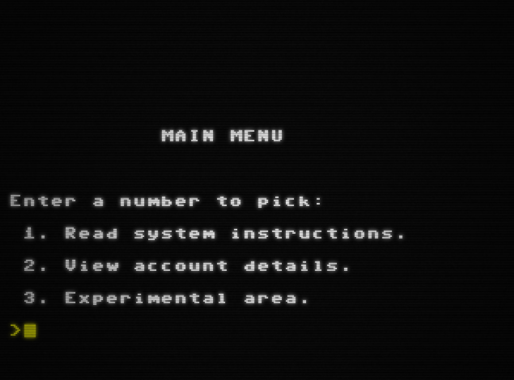 Figure 5: A screenshot of the Project December terminal, styled to look like a CRT display. The text reads 