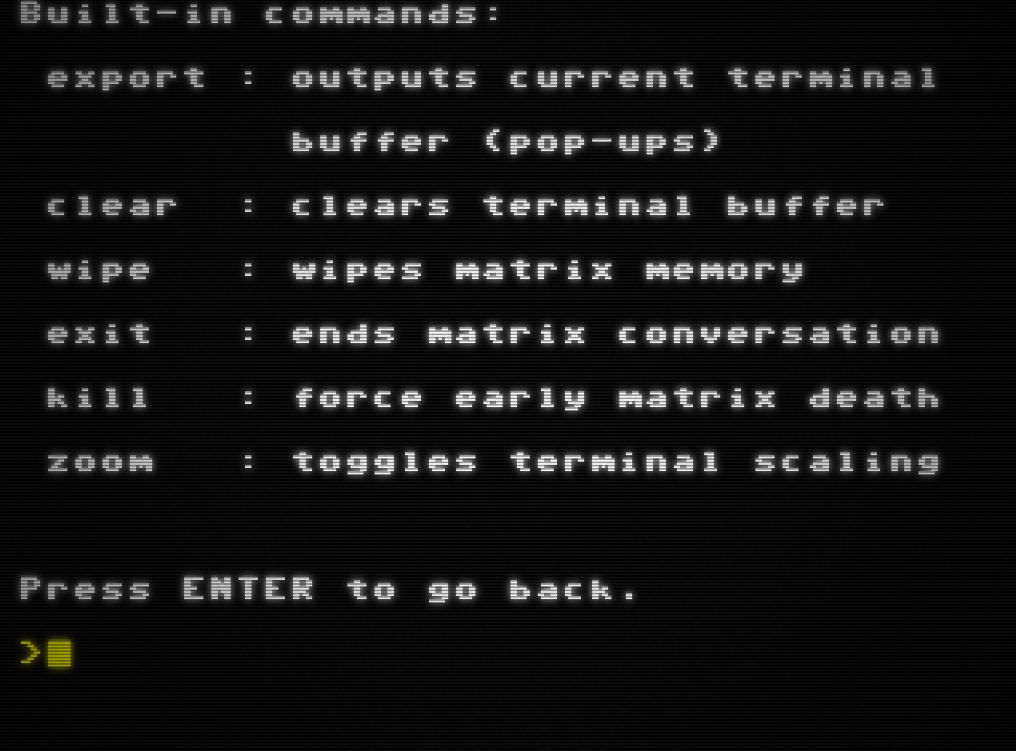 Figure 6: A screenshot of the Project December terminal, styled to look like a CRT display. The text reads 