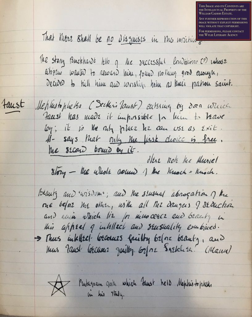 Handwritten letter by Gaddis, noteably featuring a doodled pentagram.