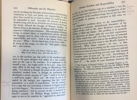 Annotations by Gaddis in the book Philosophy and the Physicist.